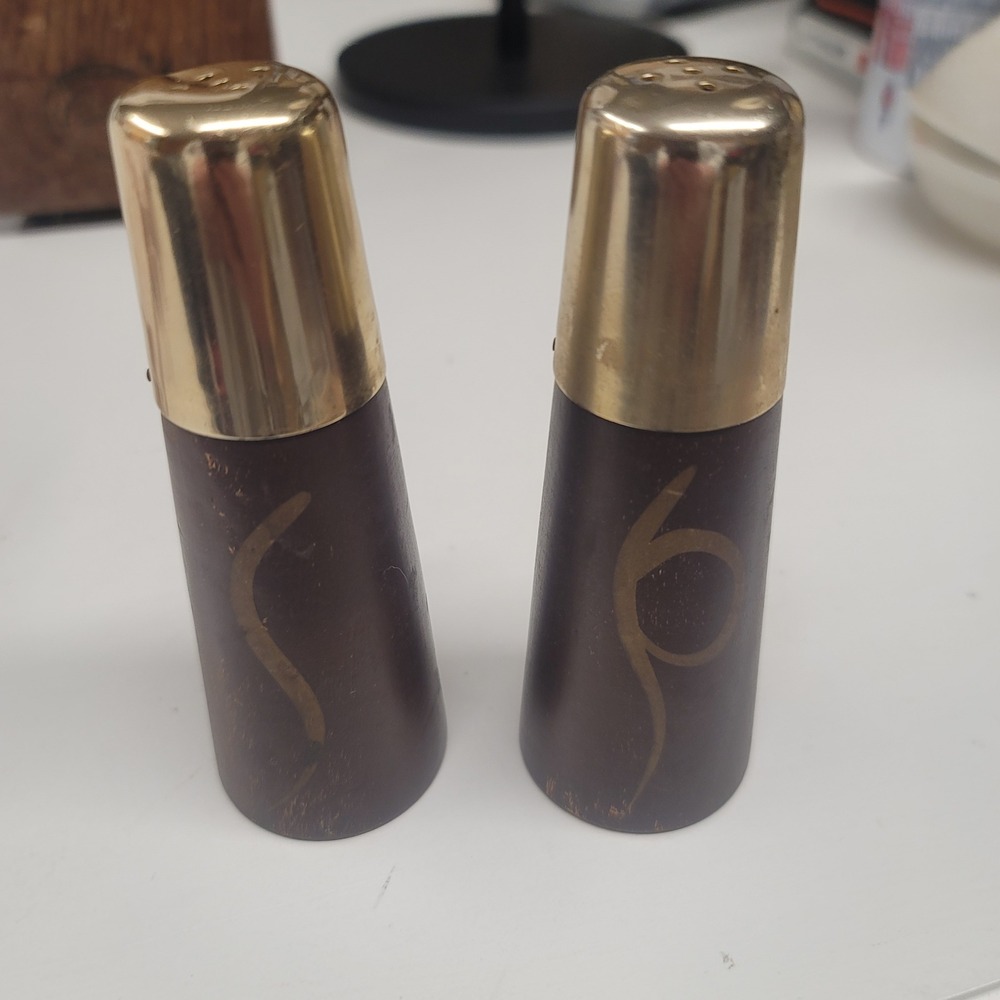 Vintage Salt Pepper Shakers Brown Gold Design Set Tableware Retro Kitchen